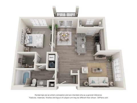Floor plan for 1 bed, 1 bath, 814 sqft